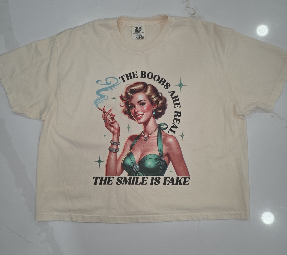 Comfort Colors Cream Crop Tee with Teal Pinup Graphic